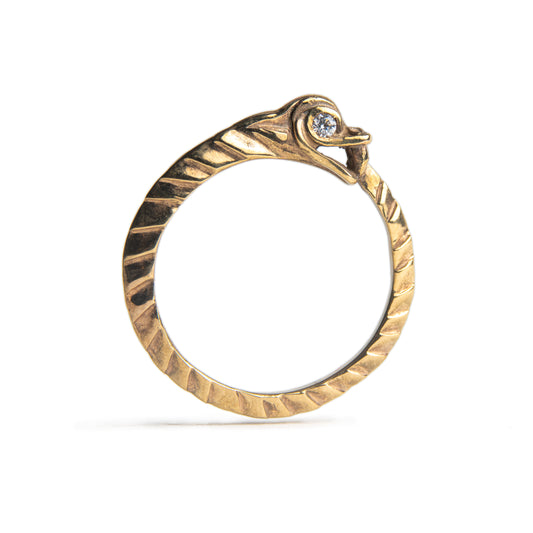 Anello Uroboro bronzo zircone bianco