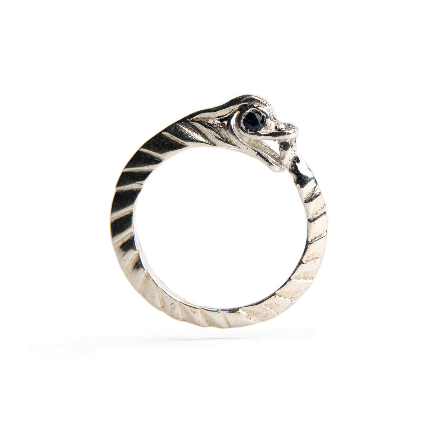 Anello Uroboro argento zircone nero