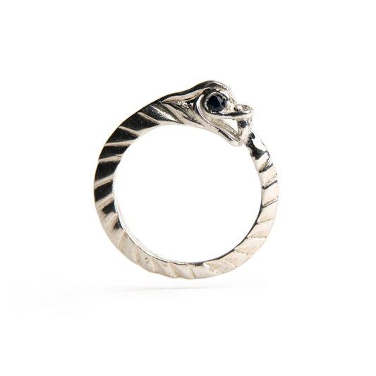 Anello Uroboro argento zircone nero