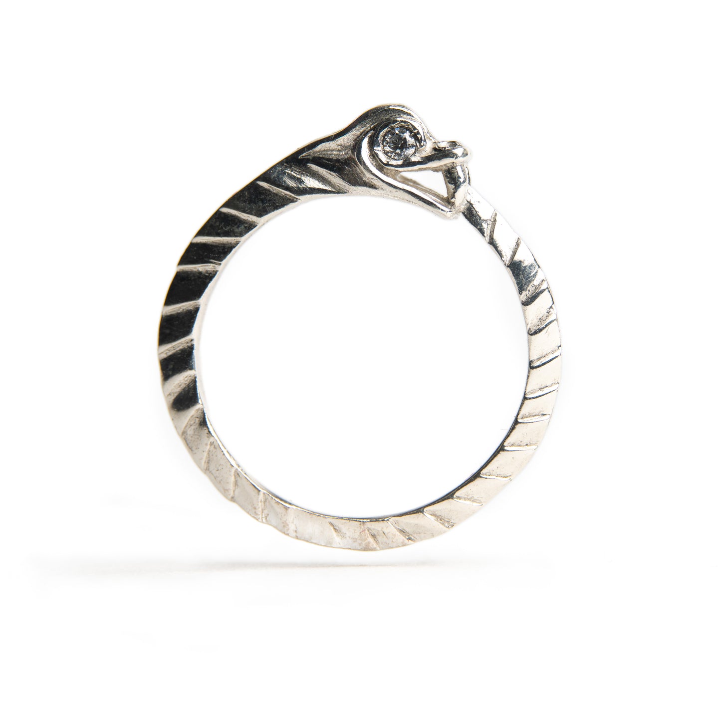 Anello Uroboro argento zircone bianco