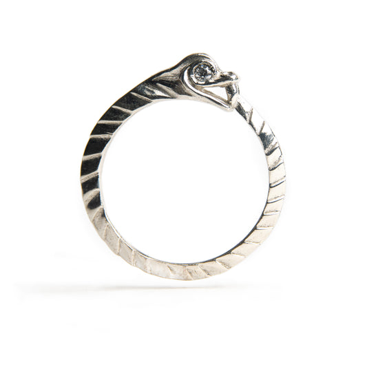 Anello Uroboro argento zircone bianco