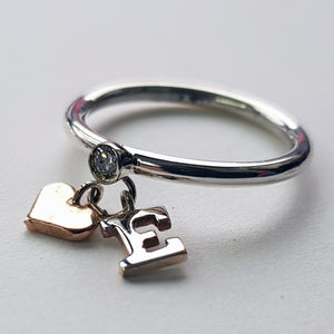 Anello argento con Zircone Cuore e Iniziale